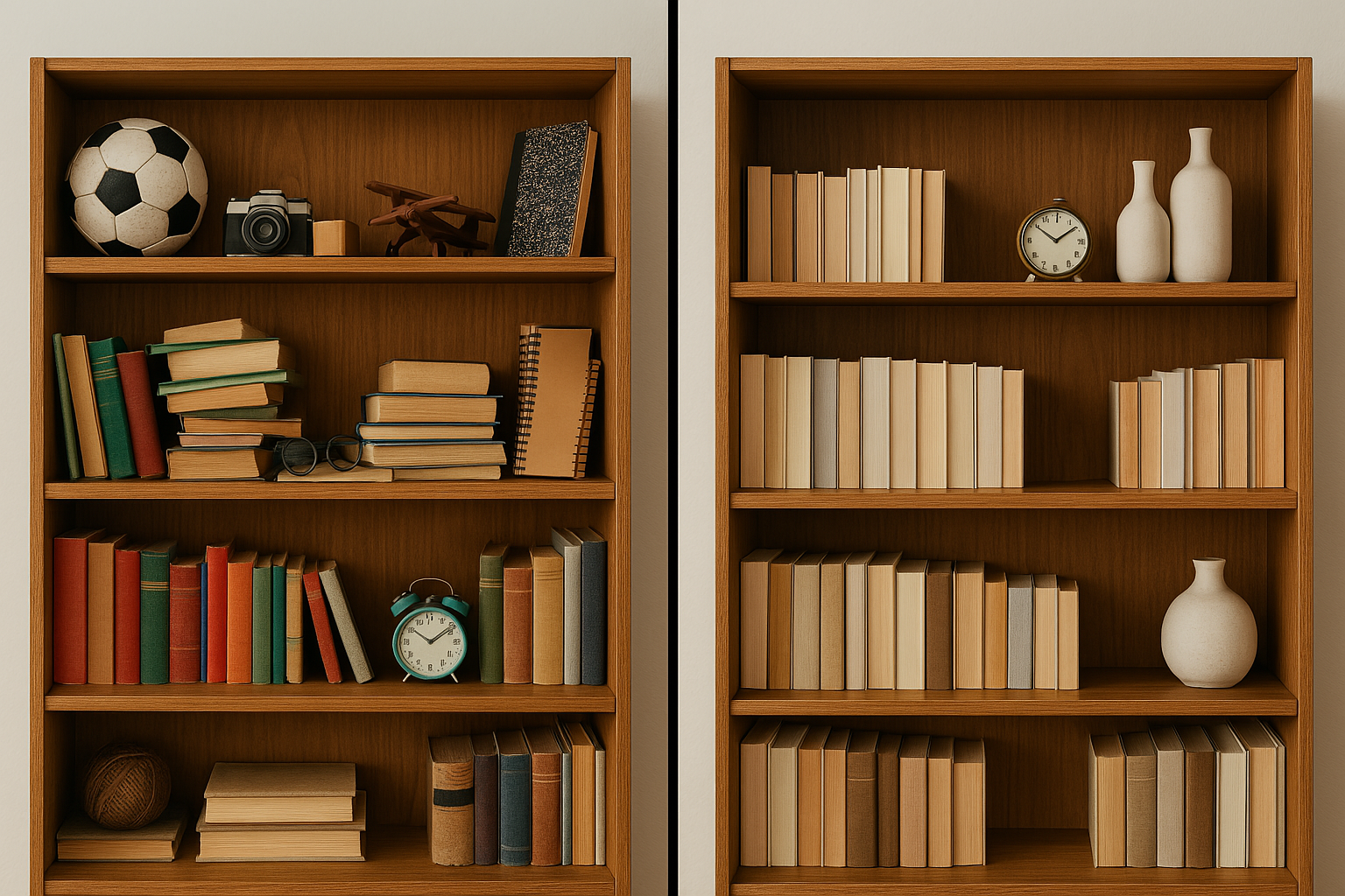 Reorganising shelves to make them neat and tidy, more visually appealing